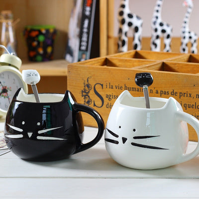 Caneca de Gatinho em Cerâmica + Colher Inox Gatinho de BRINDE - CAFE FELIZ
