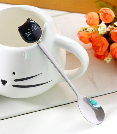 Caneca de Gatinho em Cerâmica + Colher Inox Gatinho de BRINDE - CAFE FELIZ