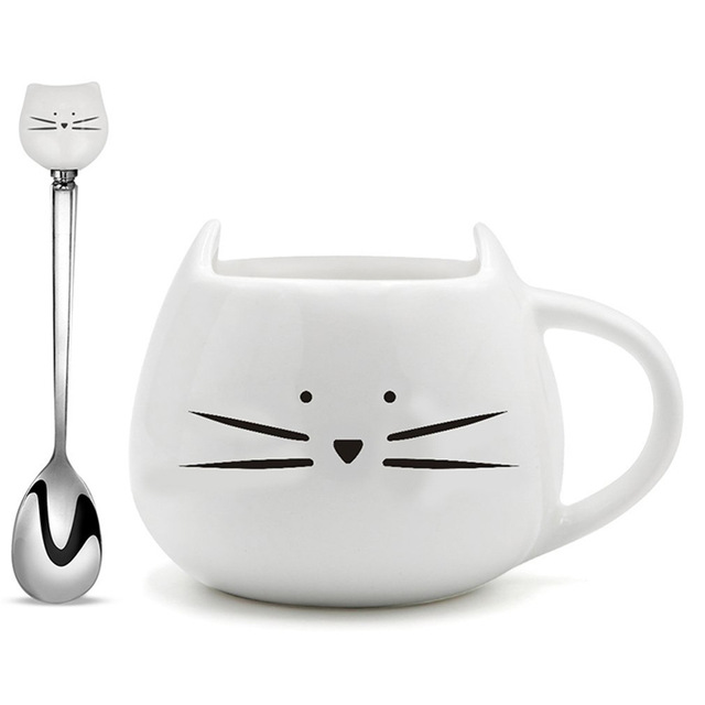 Caneca de Gatinho em Cerâmica + Colher Inox Gatinho de BRINDE - CAFE FELIZ
