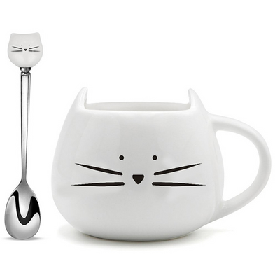Caneca de Gatinho em Cerâmica + Colher Inox Gatinho de BRINDE - CAFE FELIZ
