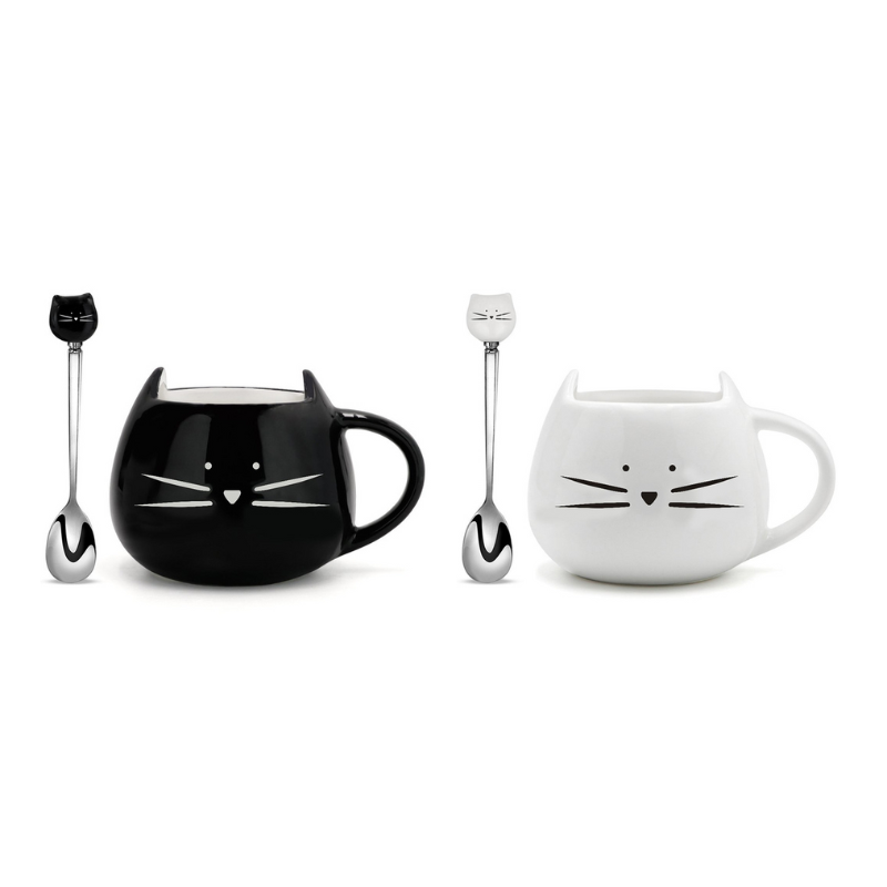 Caneca de Gatinho em Cerâmica + Colher Inox Gatinho de BRINDE - CAFE FELIZ