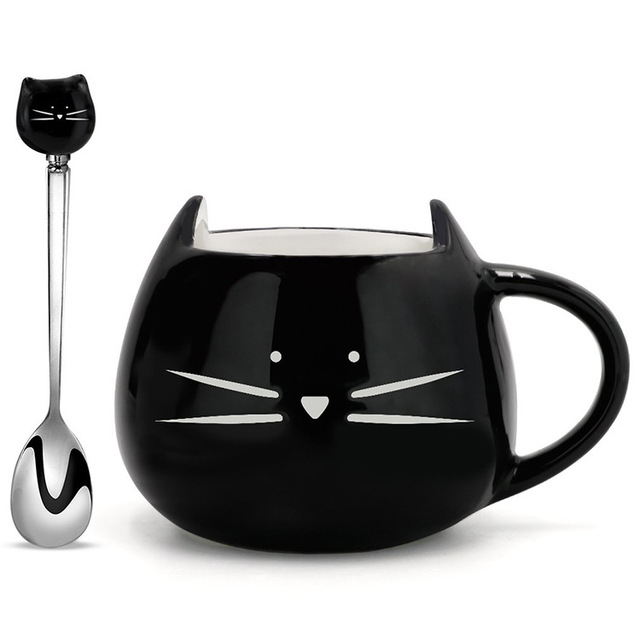 Caneca de Gatinho em Cerâmica + Colher Inox Gatinho de BRINDE - CAFE FELIZ