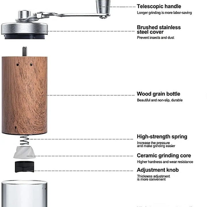 Moedor de Café Manual Portátil em Aço Inoxidável